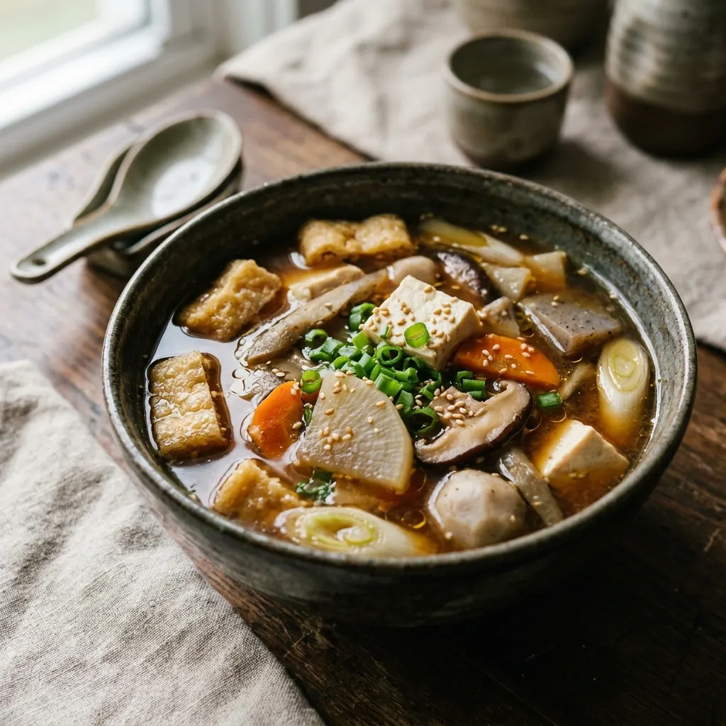 Kenchinjiru (soupe japonaise de légumes racines au tofu et au sésame)