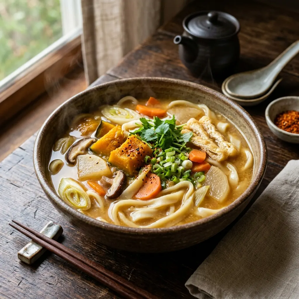 Hōtō (soupe japonaise de nouilles plates au potiron et au miso)