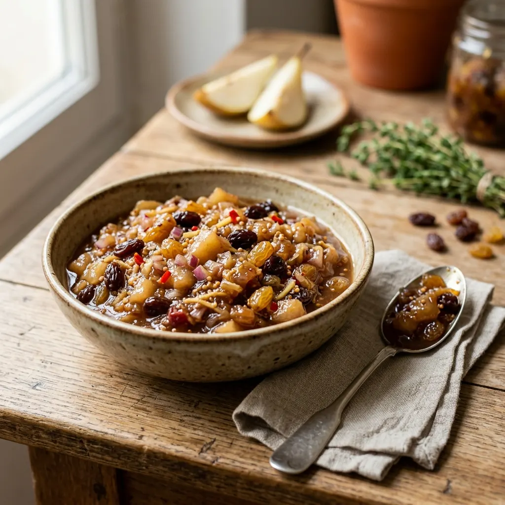 Chutney de poires, raisins secs et gingembre