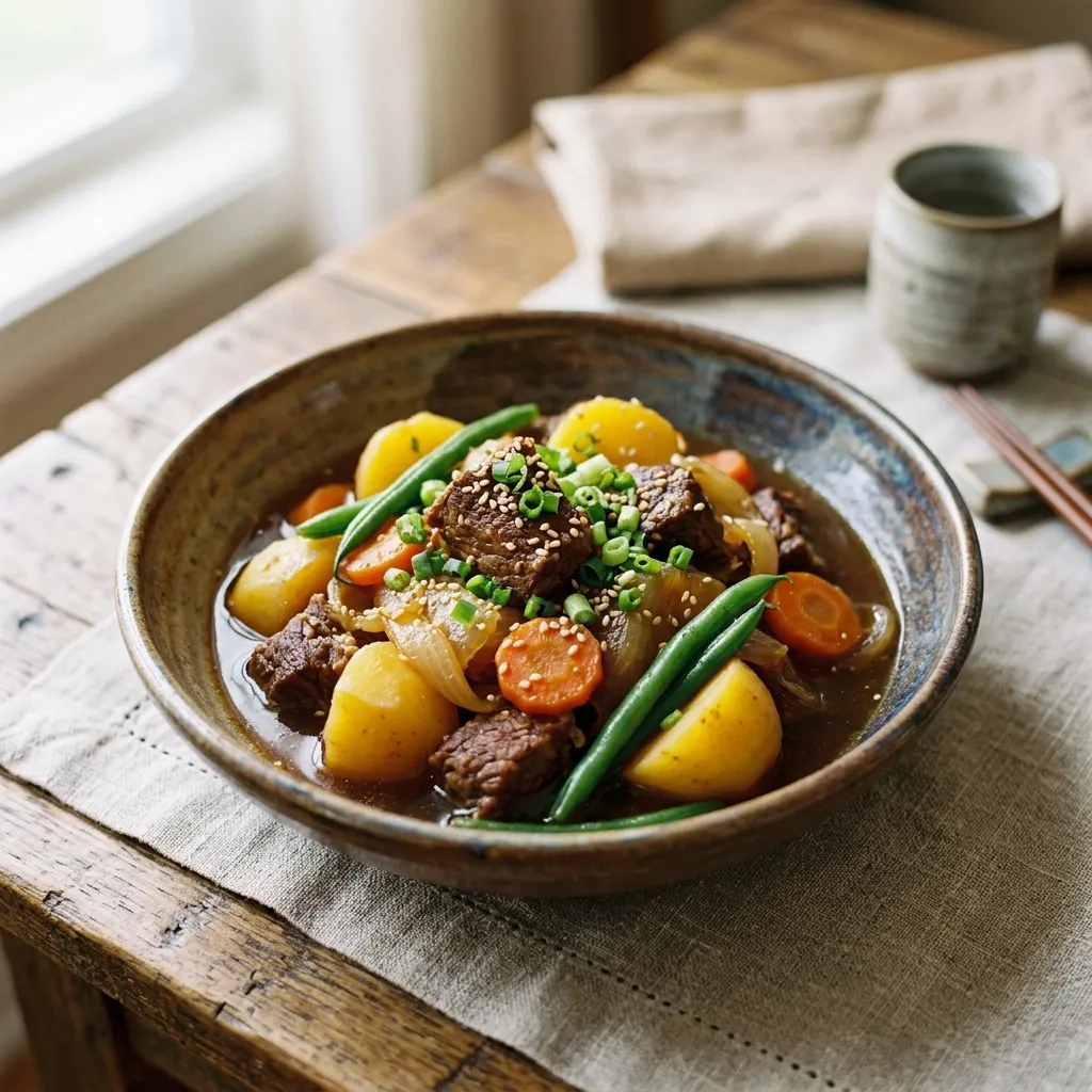 Nikujaga (ragoût japonais de bœuf, de pommes de terre et d'oignons au soja)