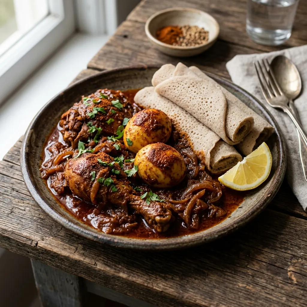 Doro wat (ragoût de poulet éthiopien au berbéré et aux œufs durs)
