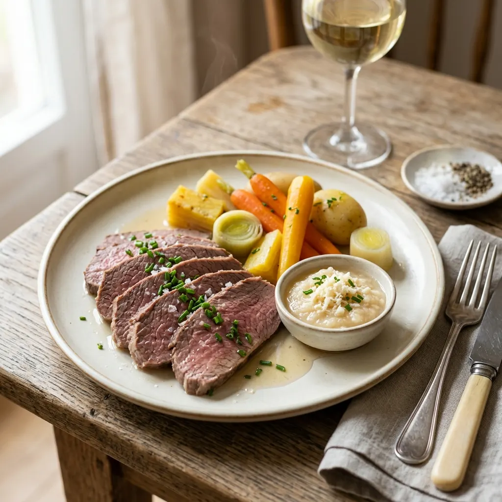 Tafelspitz (bœuf bouilli viennois, sauce au raifort et à la pomme)