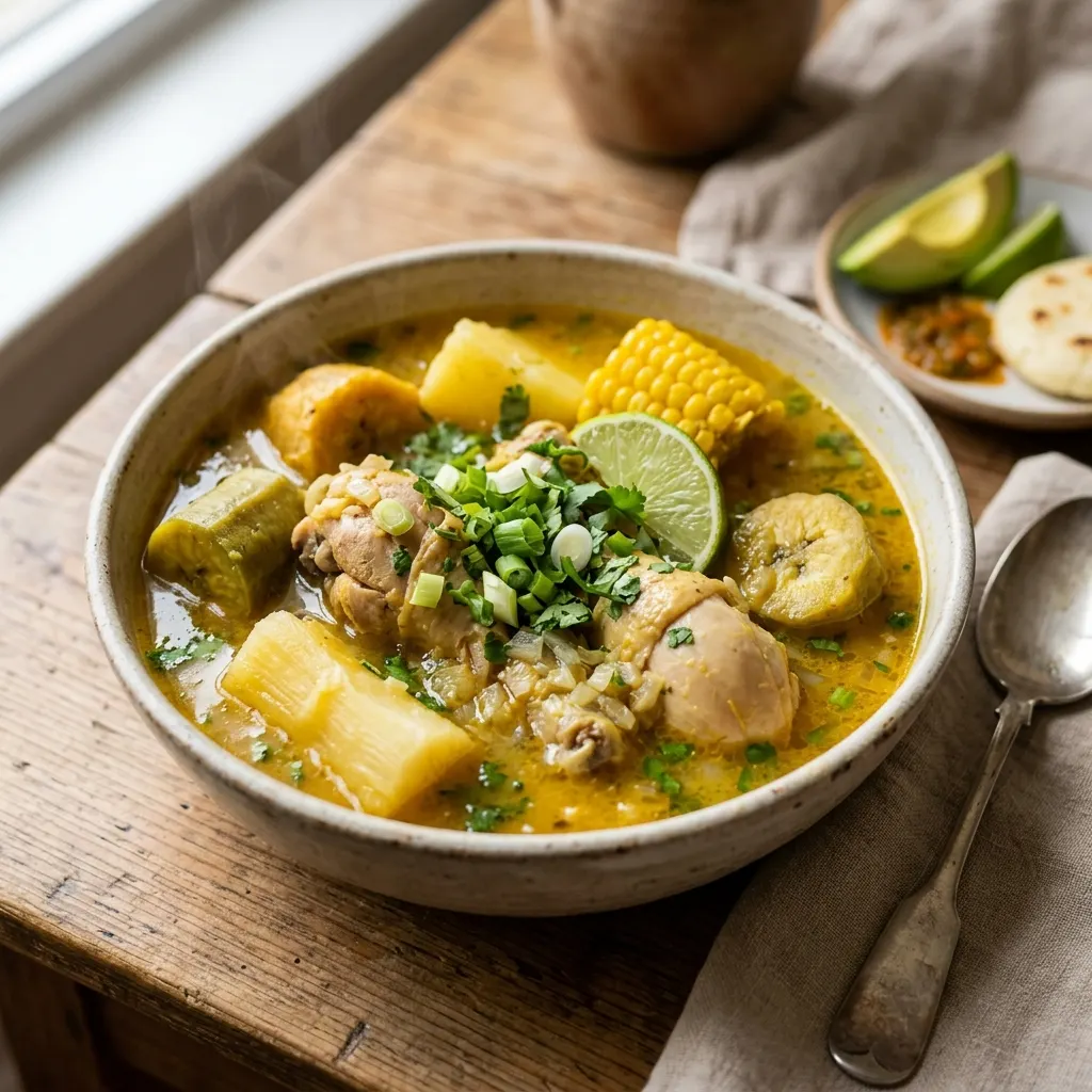 Sancocho de gallina (soupe colombienne de poulet, de manioc et de plantain)