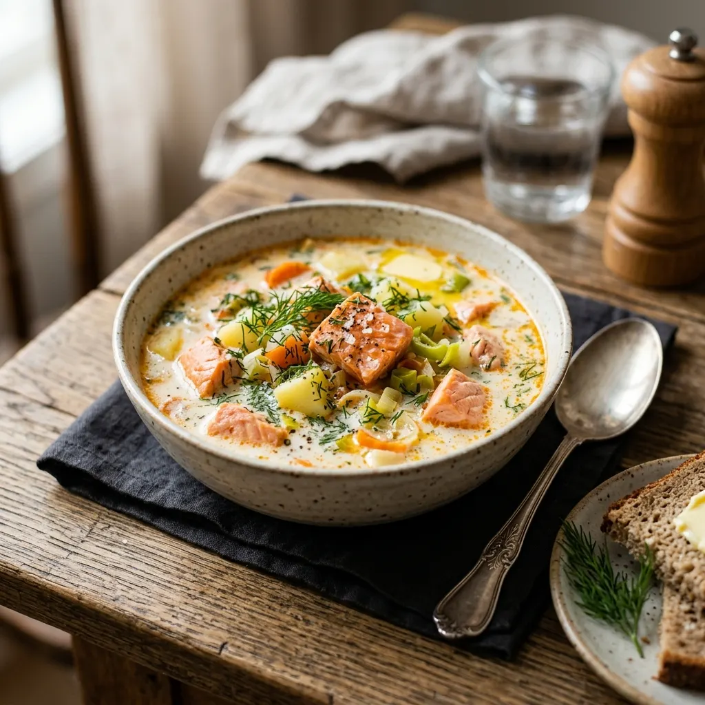 Lohikeitto (soupe finlandaise de saumon, de pommes de terre et d'aneth)