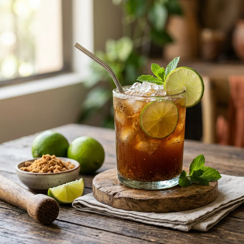 Agua de panela con limón (boisson colombienne au sucre de canne complet et au citron vert)