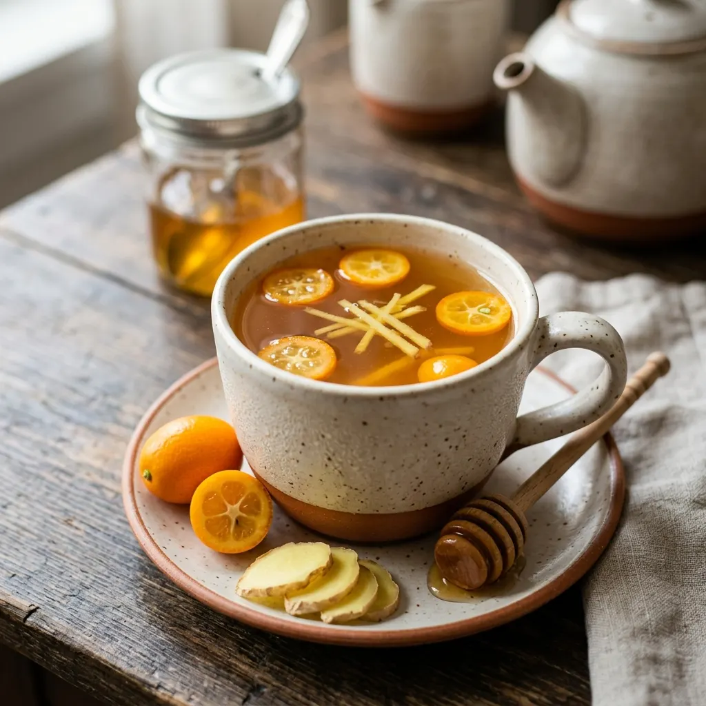 Thé chaud au kumquat, au gingembre et au miel