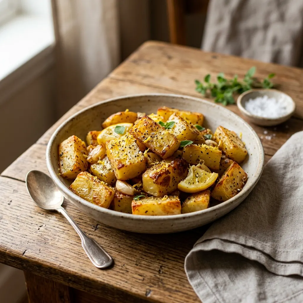 Patates lemonates (pommes de terre grecques rôties au citron et à l'origan)