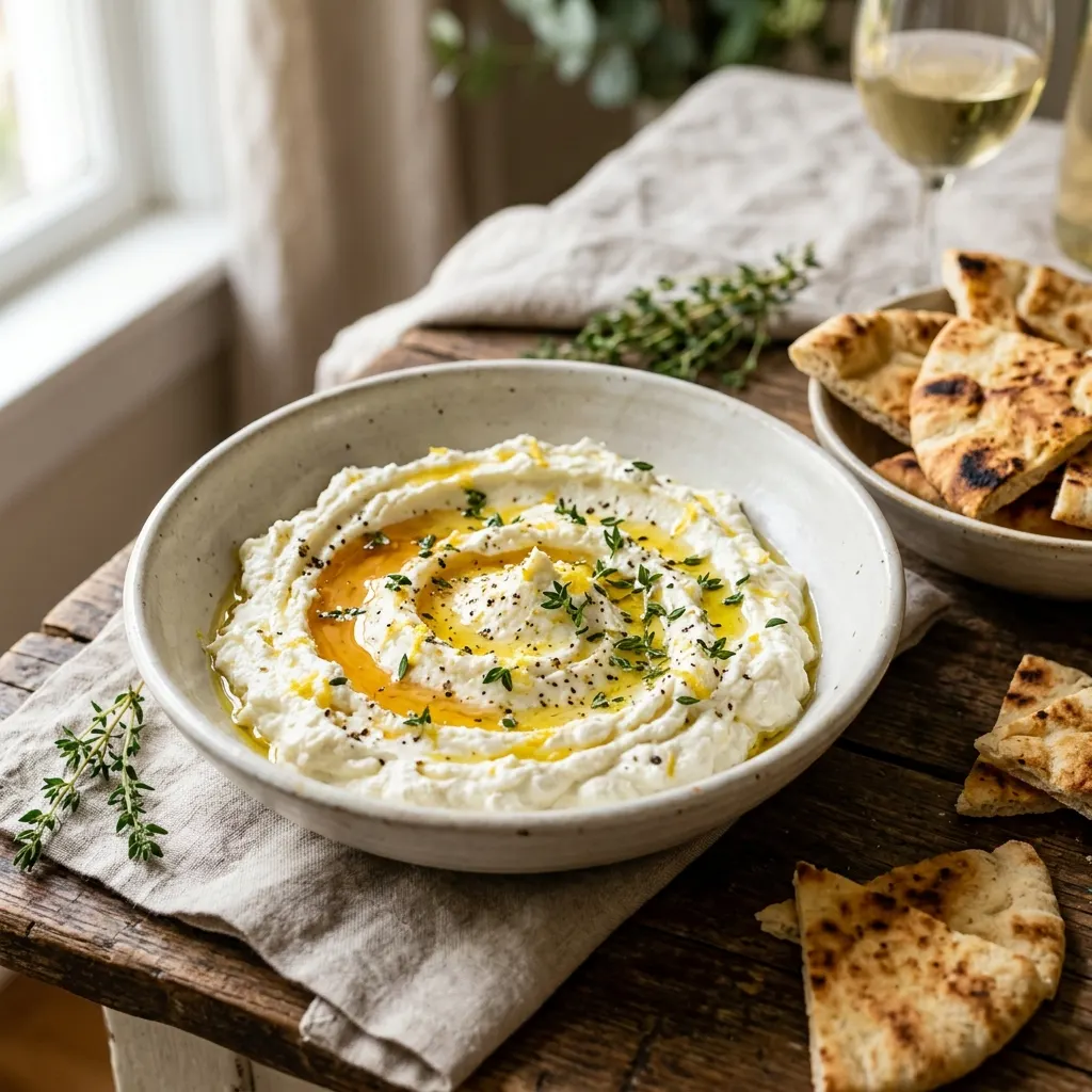 Feta fouettée au citron, au miel et au thym