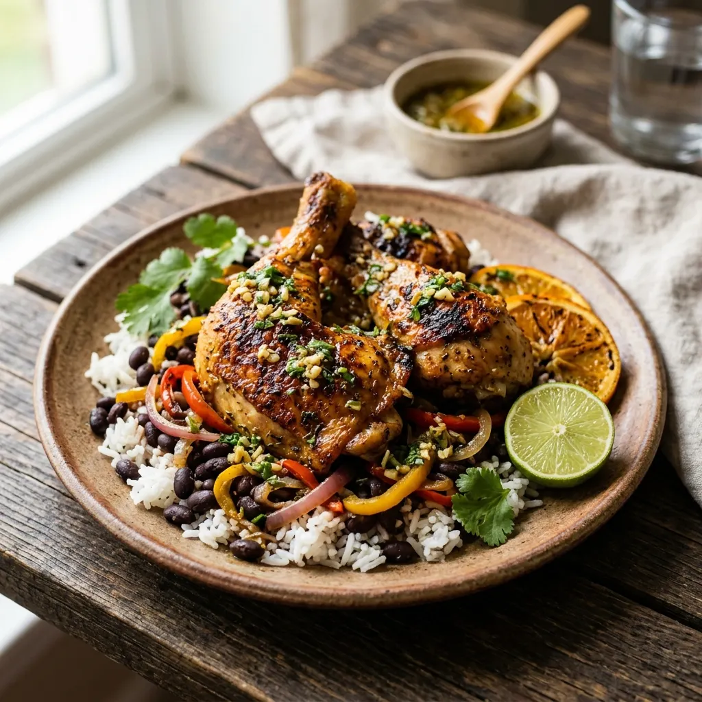 Pollo asado con mojo (poulet cubain rôti au mojo d'orange amère et d'ail)