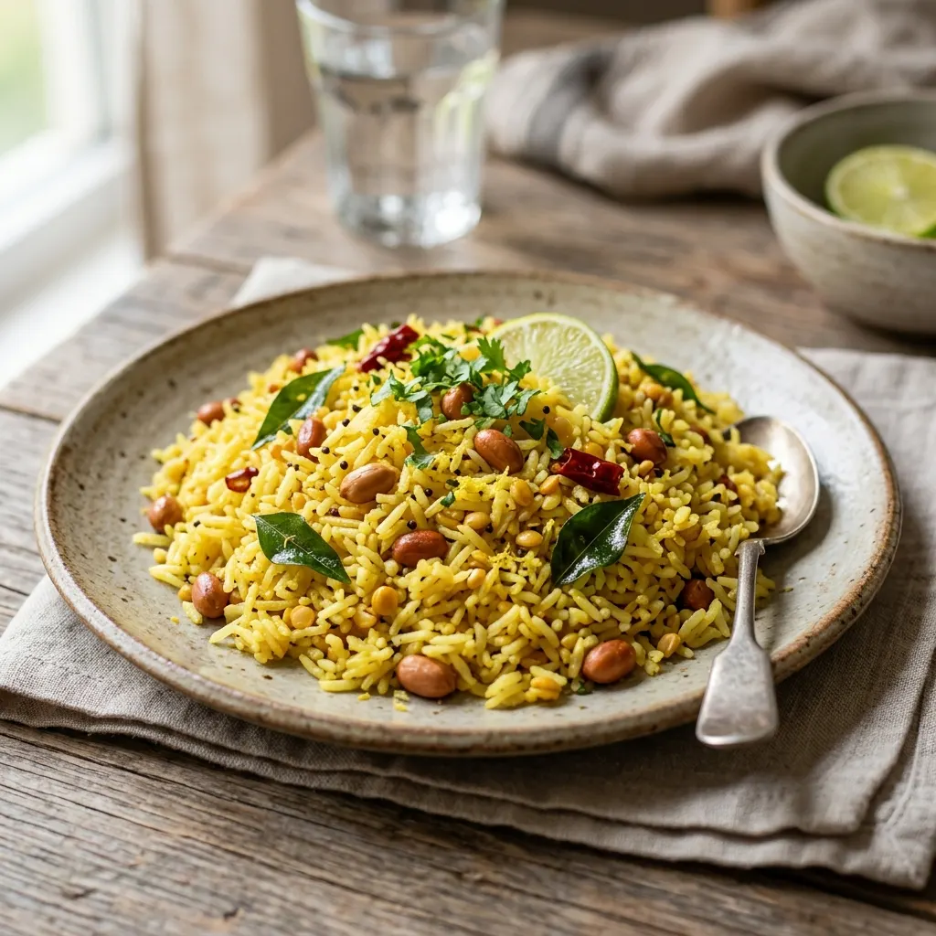Chitranna (riz au citron du Karnataka, aux cacahuètes et aux feuilles de curry)