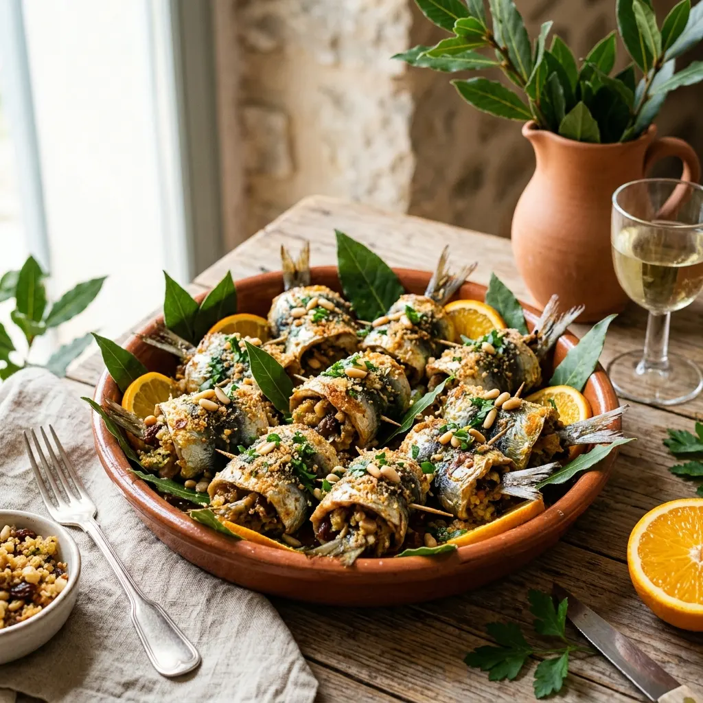 Sarde a beccafico (sardines farcies de Palerme à l'orange et au laurier)