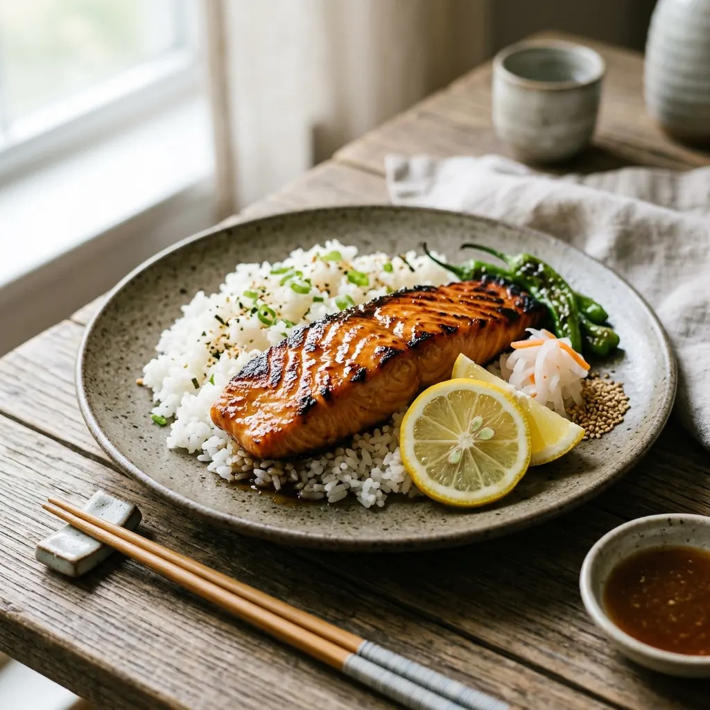 Sake no yūan-yaki (saumon grillé mariné au soja et au yuzu)