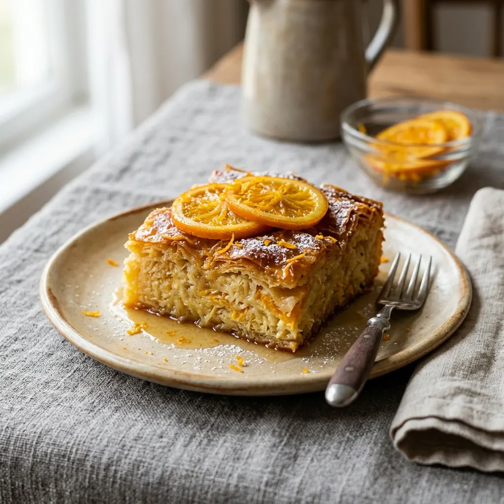Portokalopita (gâteau grec à l'orange et aux feuilles de pâte séchées)