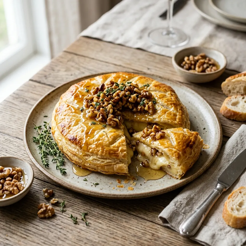 Brie en croûte (brie feuilleté aux noix et au miel)