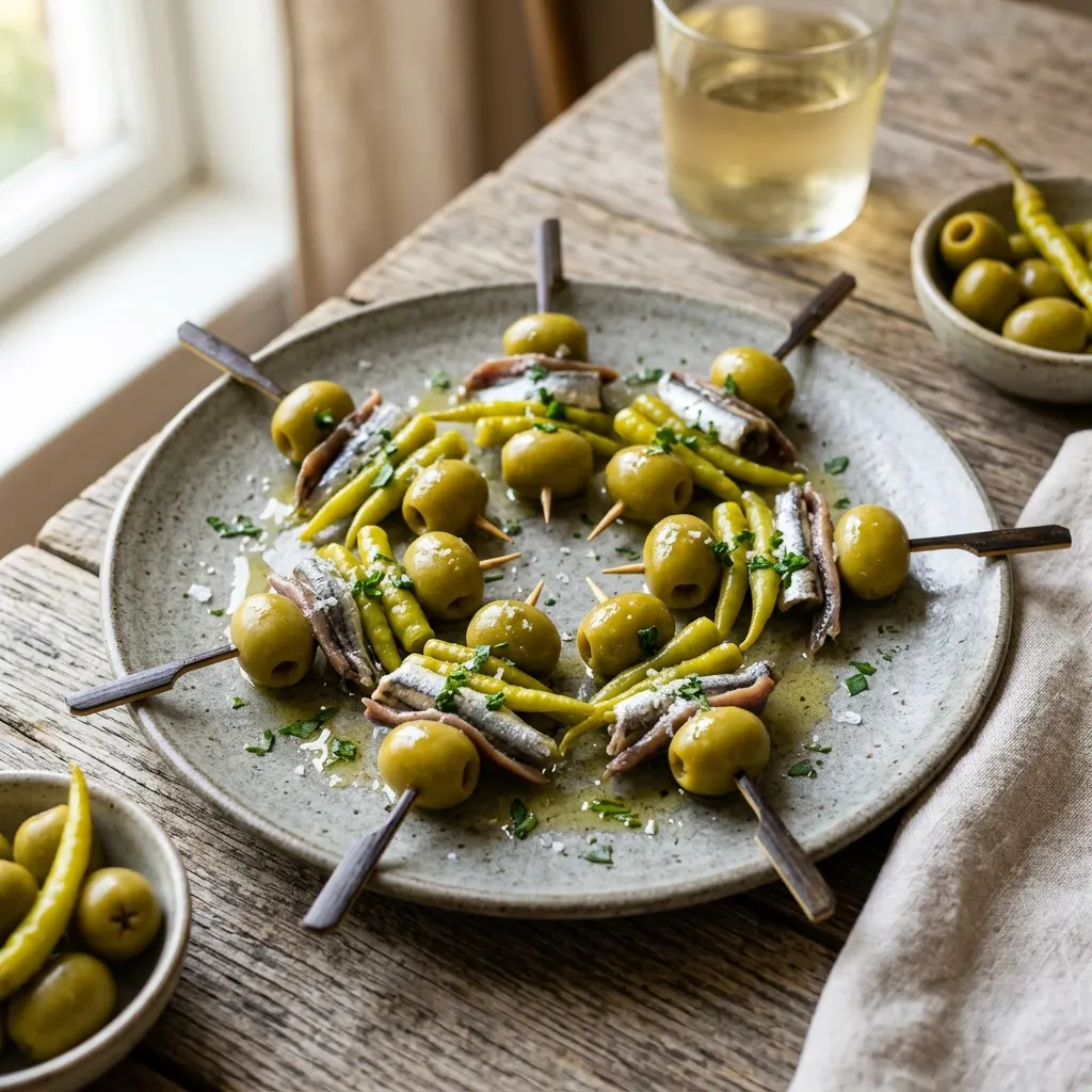 Gilda (pintxo basque d'olive, d'anchois et de piment)