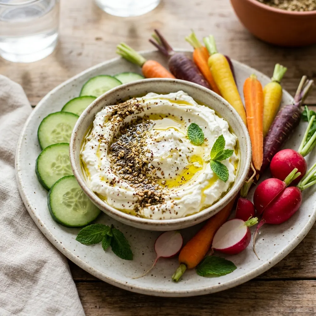 Labneh maison (fromage de yaourt égoutté) à l'huile d'olive et au za'atar