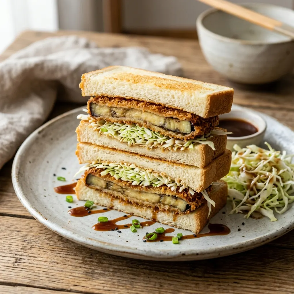 Yasai katsu sando (sandwich japonais à l'aubergine panée et au chou)