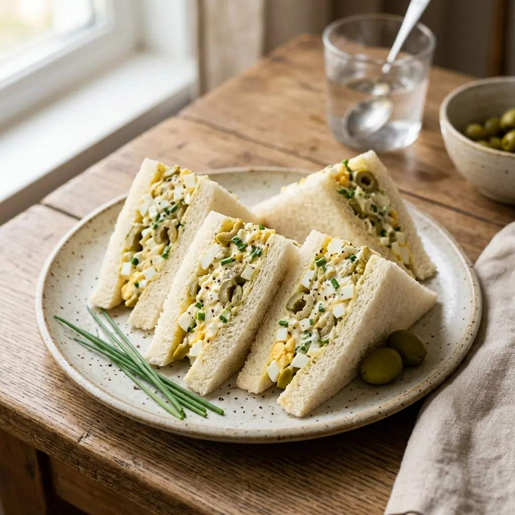 Tramezzini uova e olive (tramezzini vénitiens à l'œuf dur et aux olives vertes)