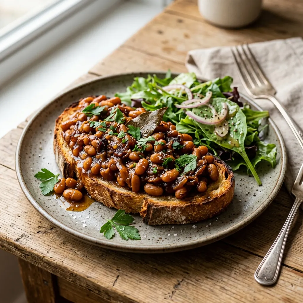 Sandwich de fèves au four à l'érable (haricots blancs à la québécoise sur pain grillé)