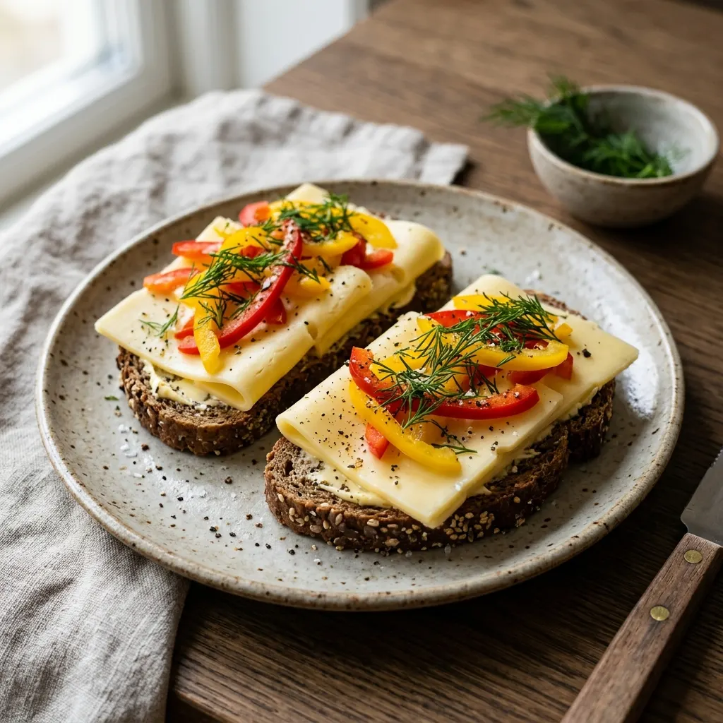 Ostsmörgås (tartine suédoise au fromage, au poivron et à l'aneth)