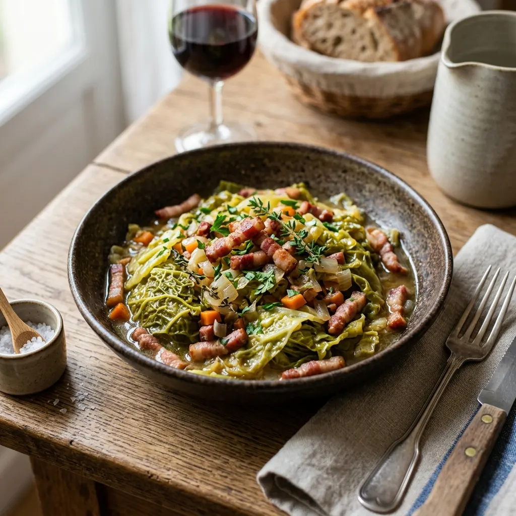 Chou vert braisé au lard