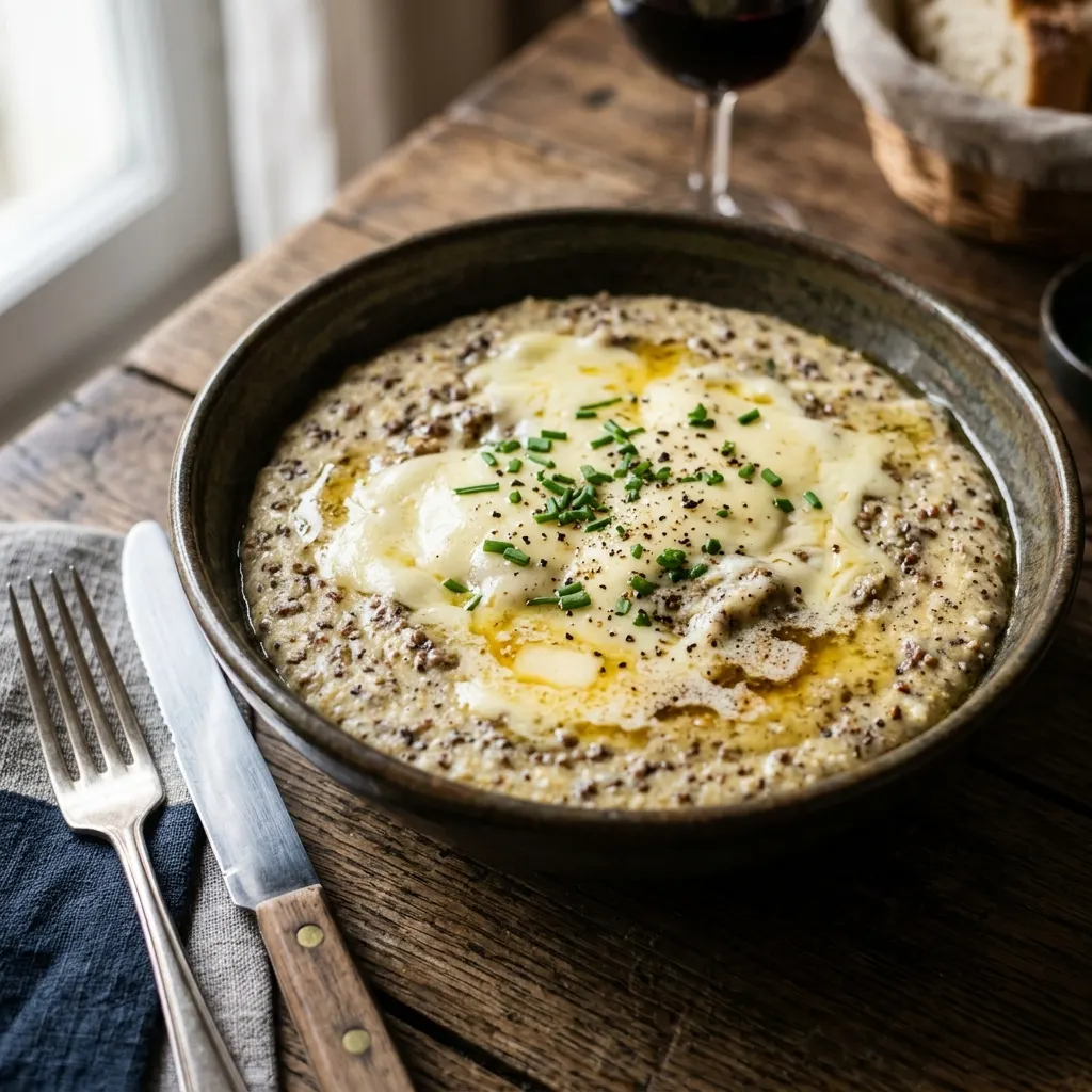 Polenta taragna (polenta de maïs et de sarrasin au beurre et au fromage)