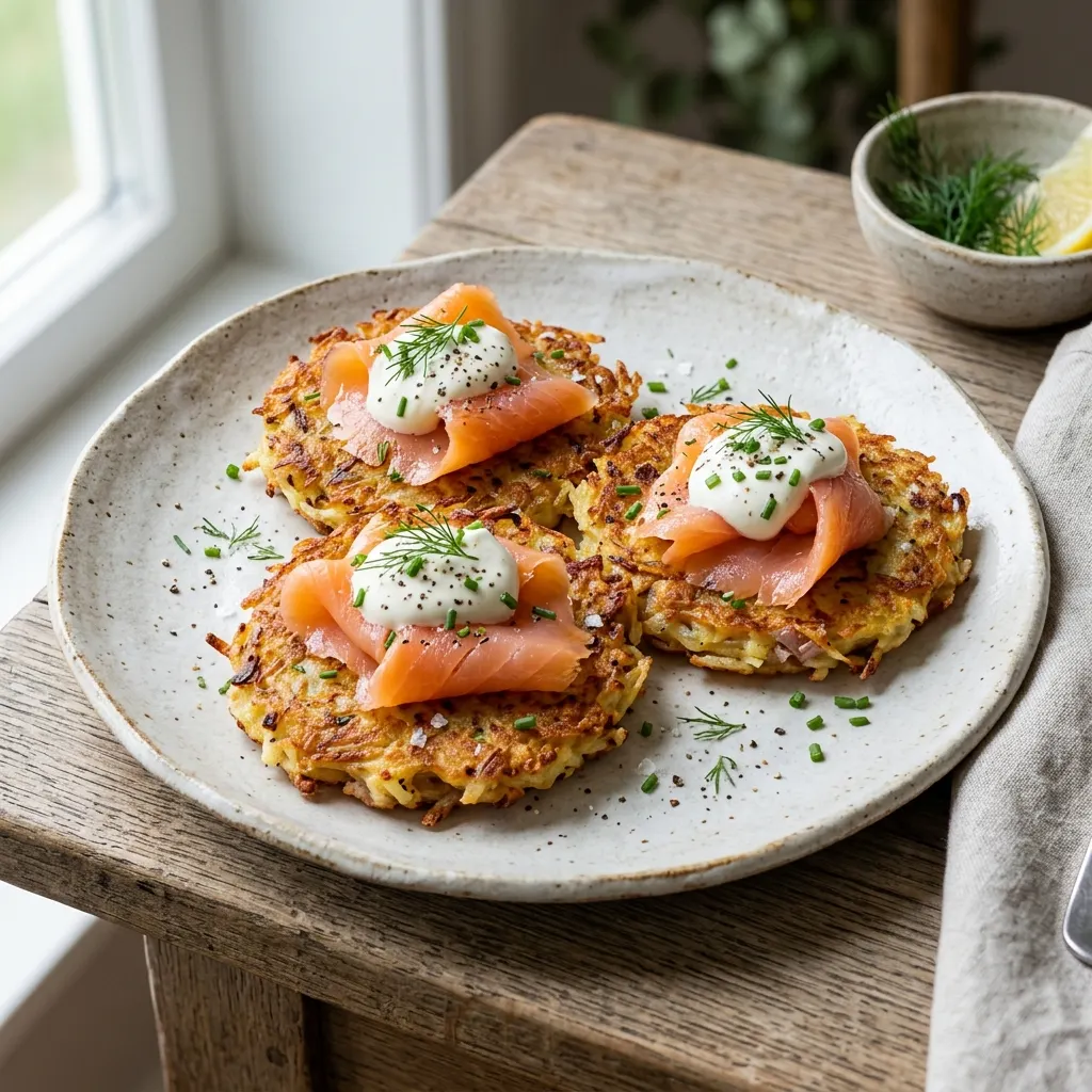 Galettes de pommes de terre au saumon fumé