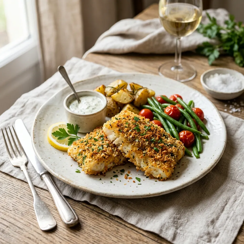 Poisson pané maison au four
