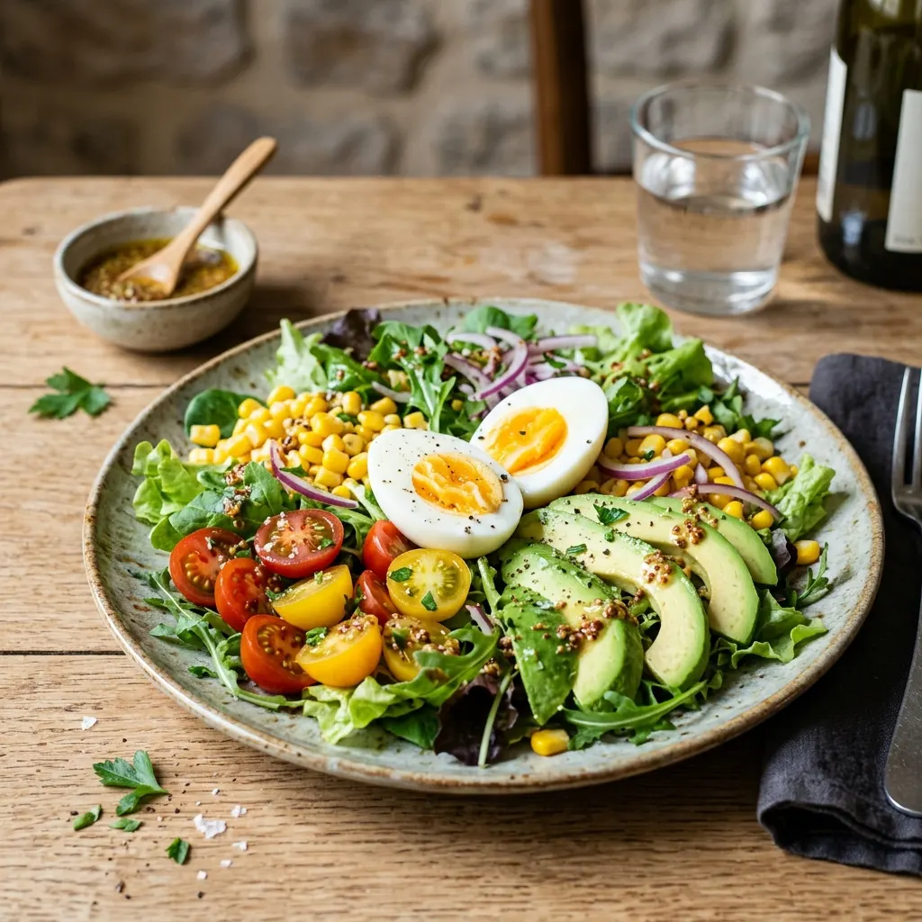 Salade composée œuf dur, avocat et maïs
