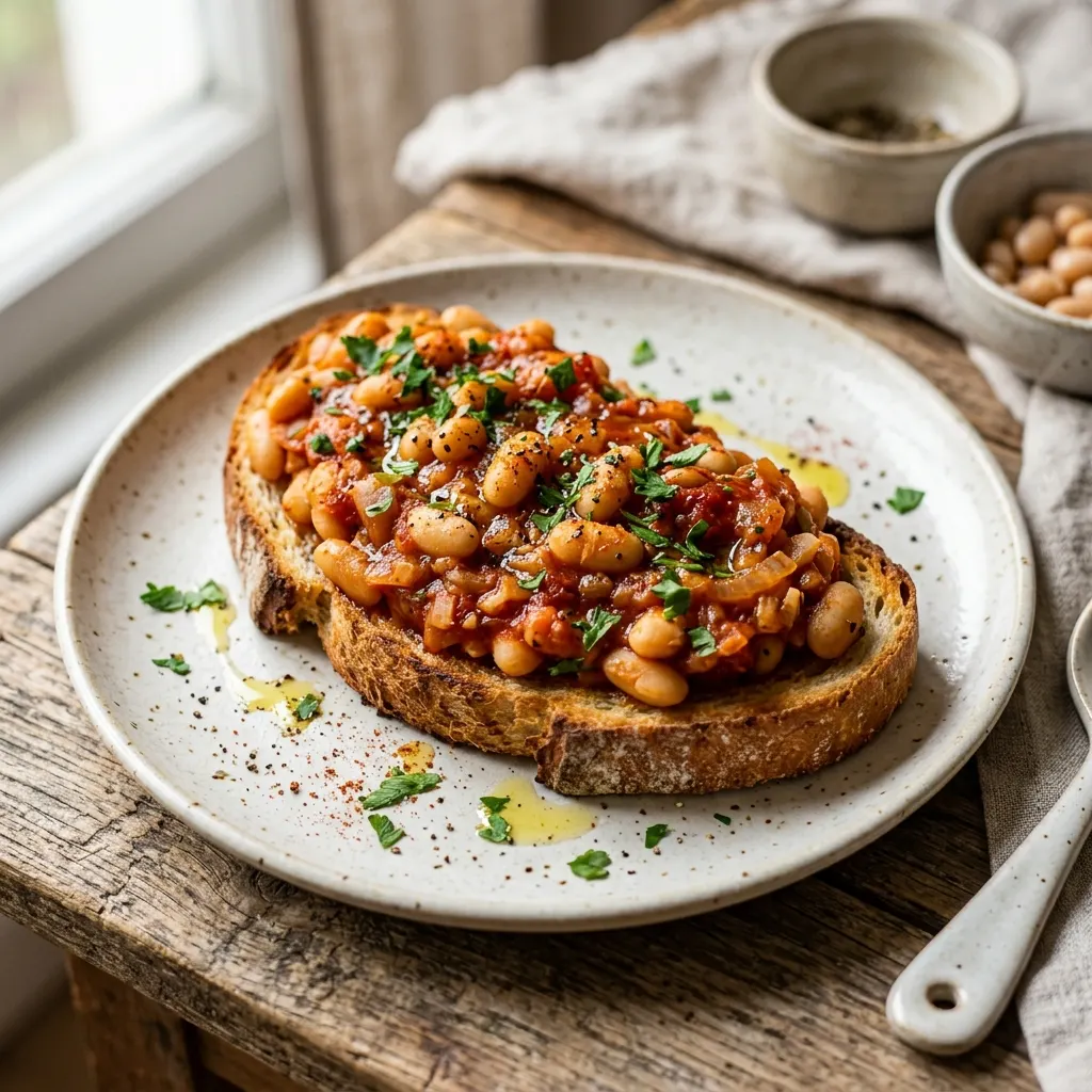 Haricots blancs à la tomate sur toast