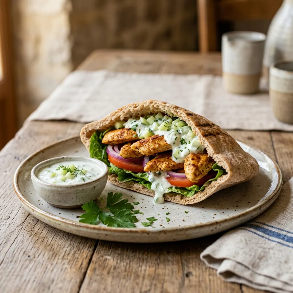 Pita au poulet et sauce yaourt