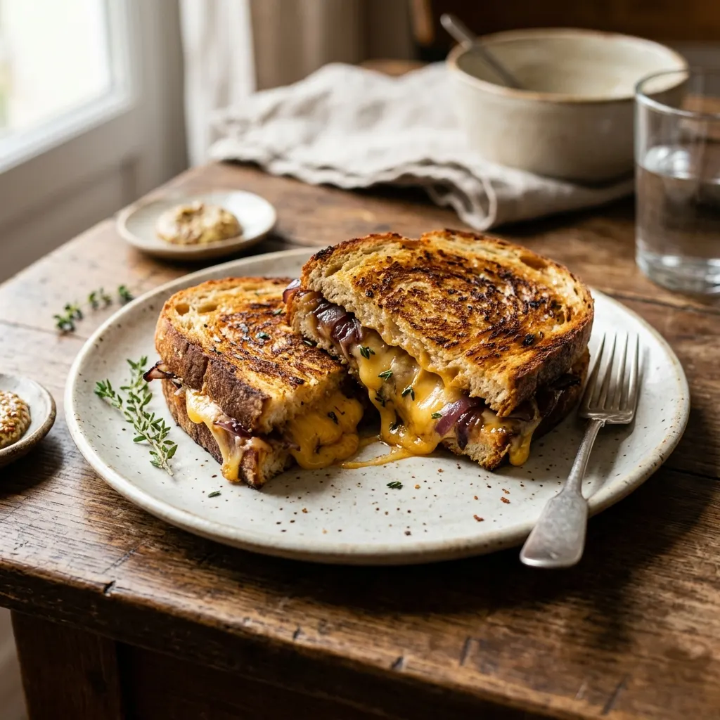 Sandwich grillé au cheddar et oignons