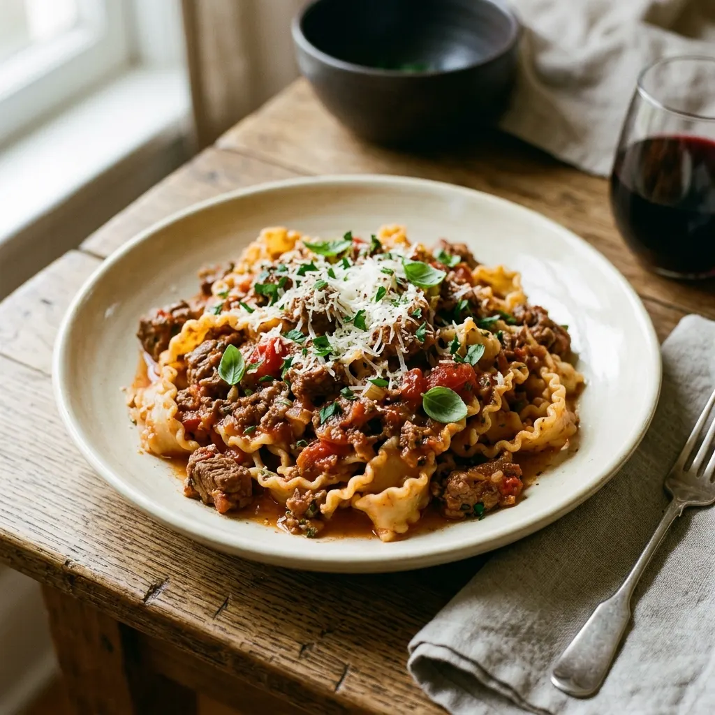 Pâtes au bœuf haché et à la tomate