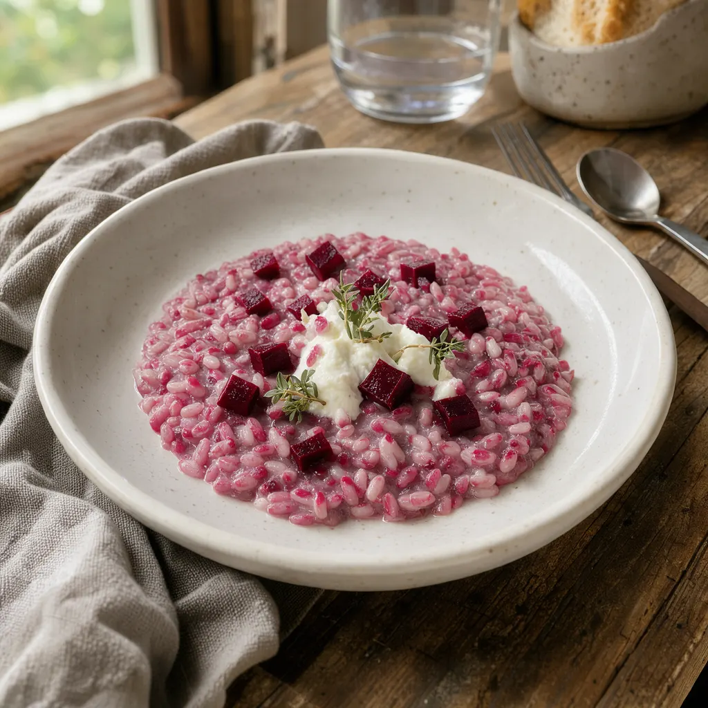 Risotto alla barbabietola (risotto à la betterave, au mascarpone et au thym)