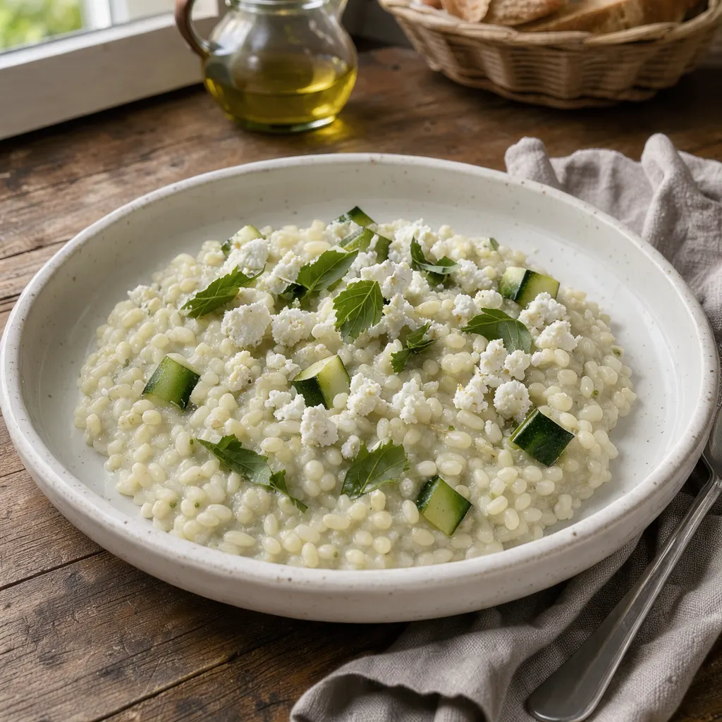 Risotto aux courgettes, au chèvre frais et au basilic