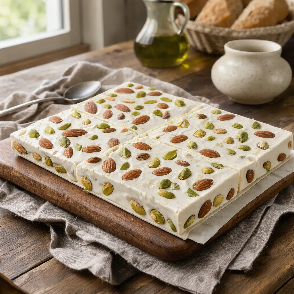 Nougat blanc aux amandes et aux pistaches