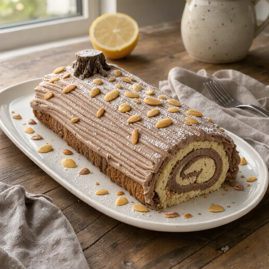 Bûche de Noël au café et à la crème au beurre moka
