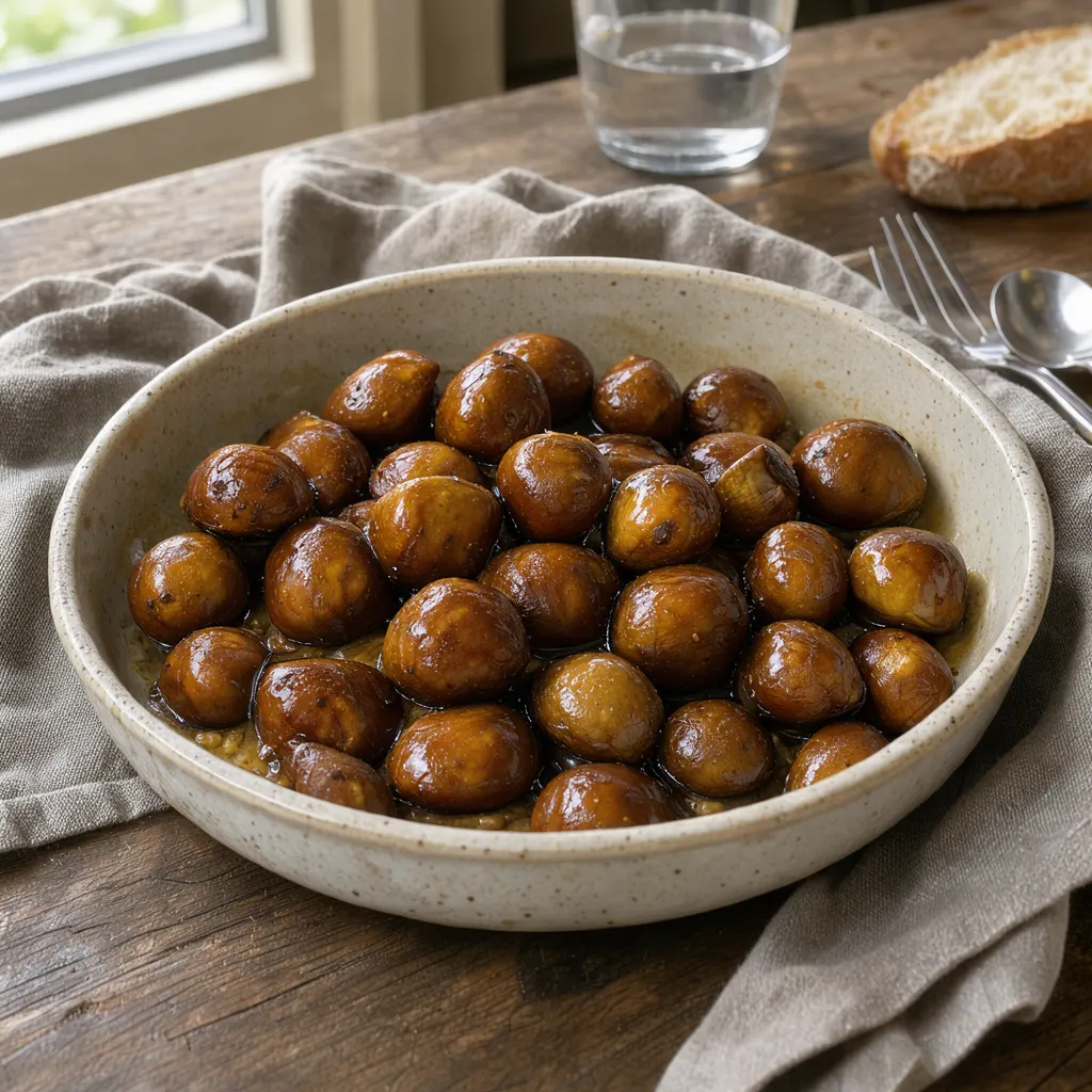 Marrons braisés au fond de volaille et au céleri
