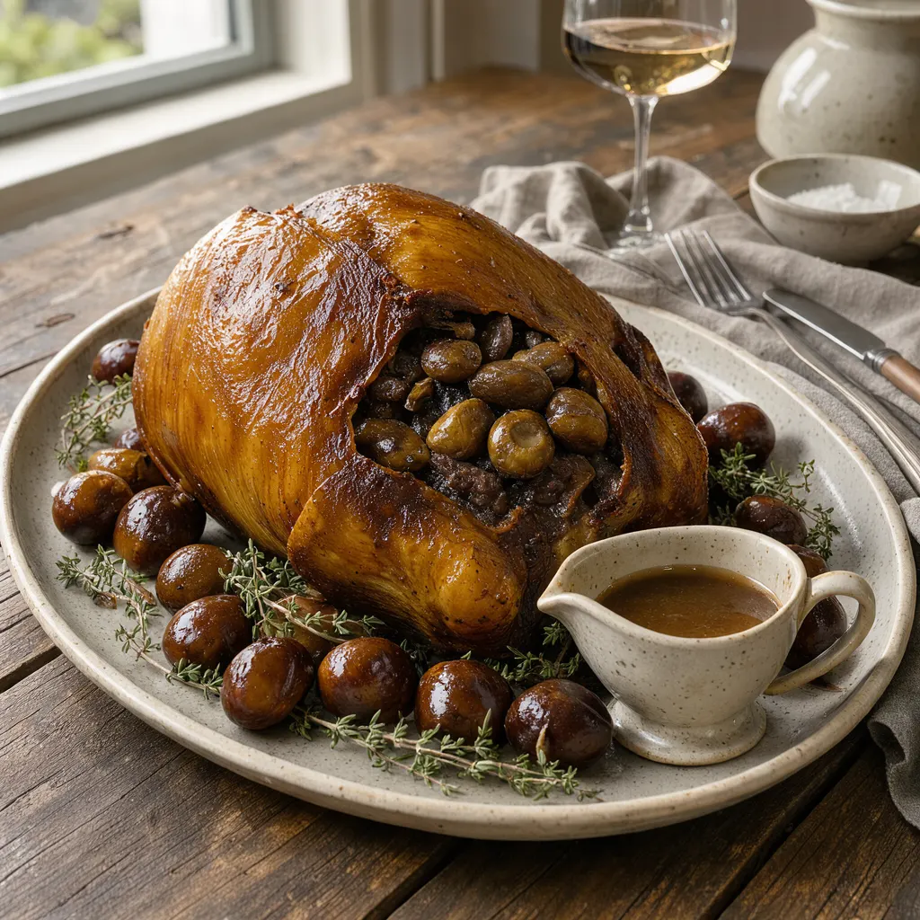 Chapon rôti farci aux marrons