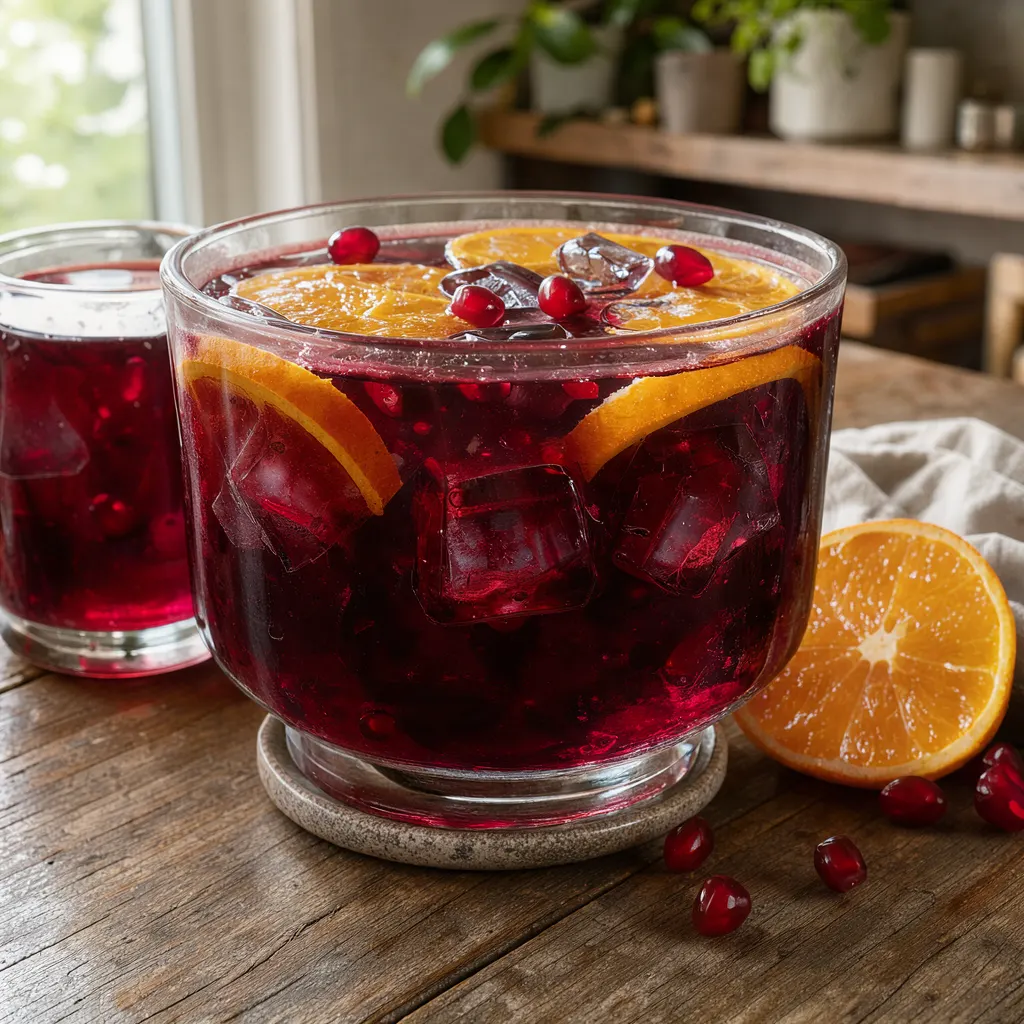 Punch sanglant (punch sans alcool à la cranberry, à la grenade, à l'orange et au gingembre)
