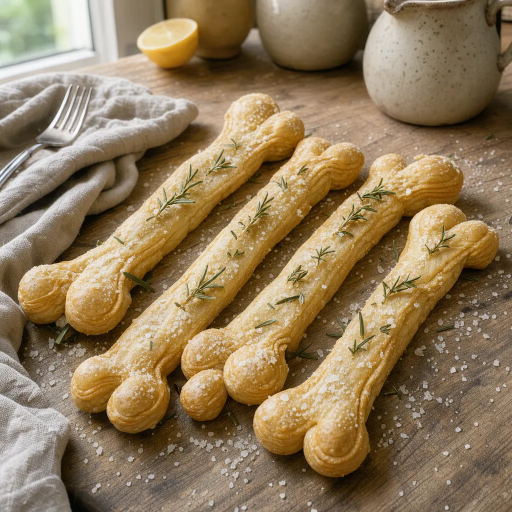 Os de squelette (gressins feuilletés au parmesan et au romarin en forme d'os)
