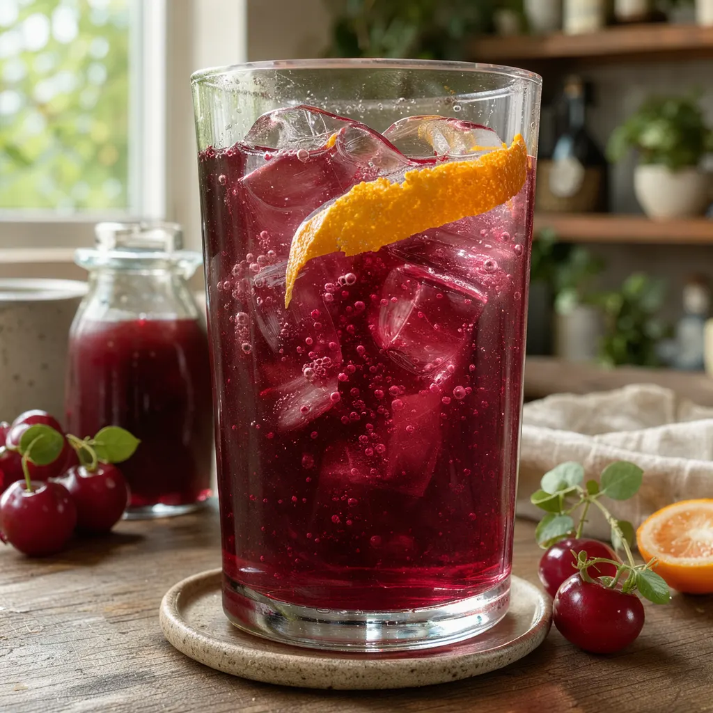 Cranberry shrub (sirop vinaigré de canneberges, allongé d'eau gazeuse)