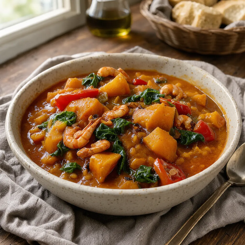 Asaro de patate douce (pottage nigérian à l'huile rouge et aux crevettes séchées)