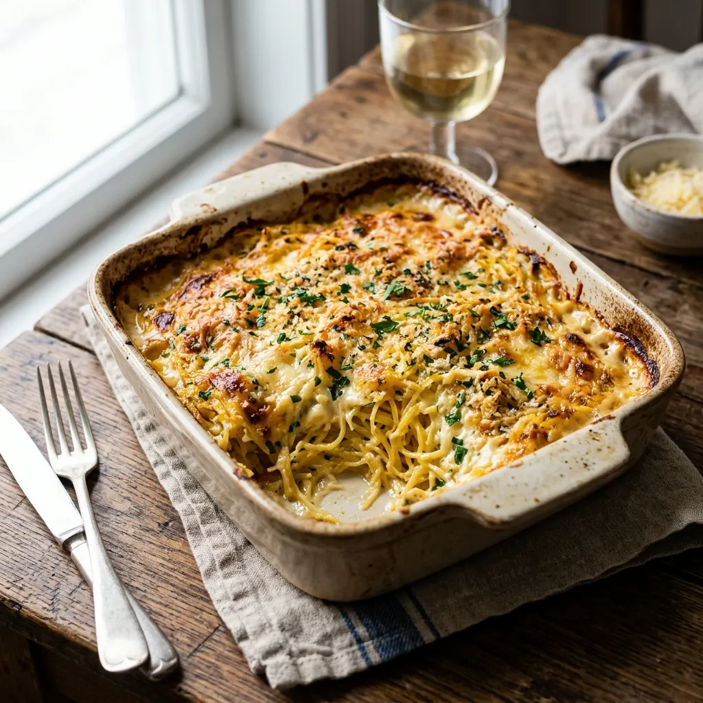 Gratin de courge spaghetti à la béchamel et au gruyère