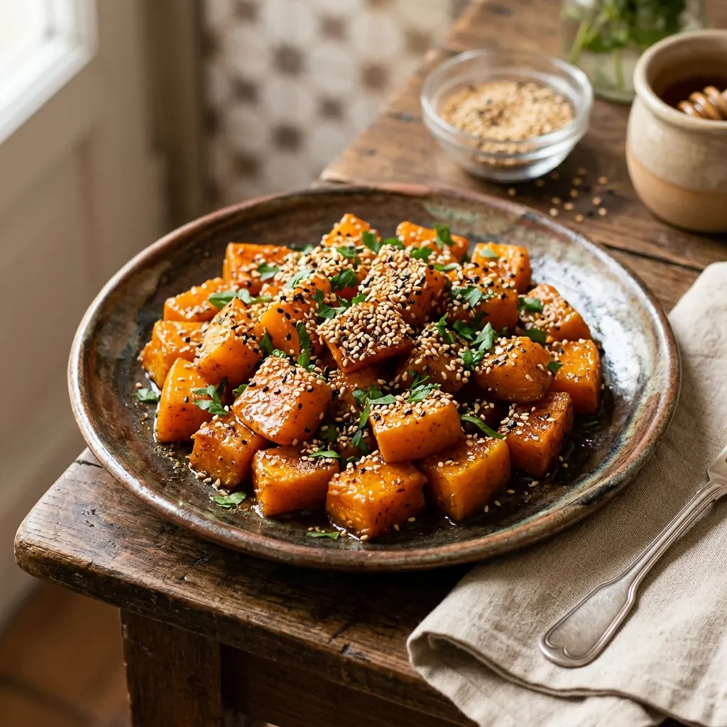 Salade marocaine de potiron confit au miel et à la cannelle