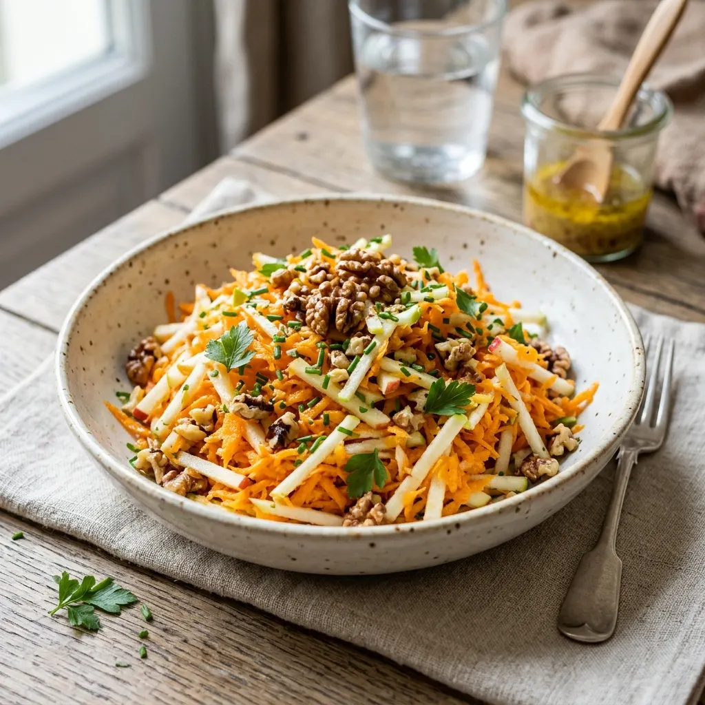 Salade de potimarron cru râpé, pomme et noix