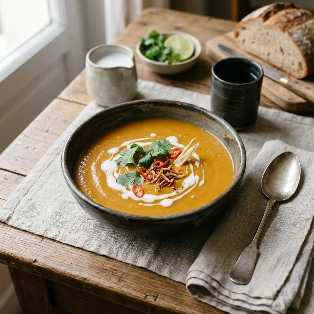 Soupe de potimarron au lait de coco et à la citronnelle