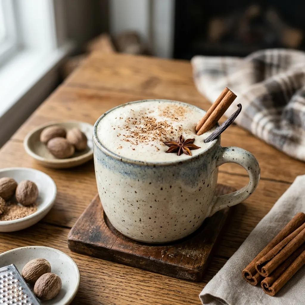 Eggnog (lait de poule américain au whisky, au rhum et à la muscade)
